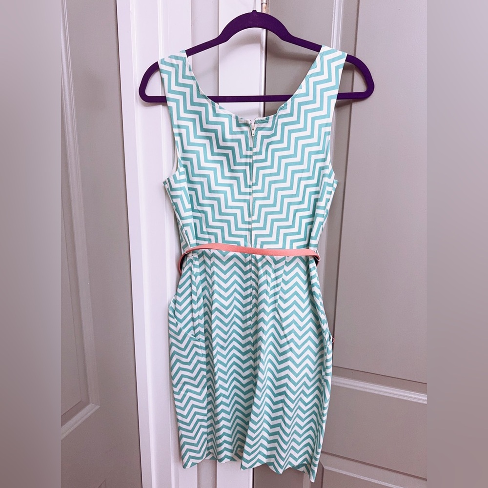 City Studio Mint & White Chevron Sleeveless Dress with Pink Belt Size 11 NWT - Picture 6 of 6